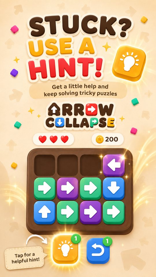 Stuck? Use a hint — the glowing hint button beside the board.